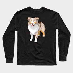 Red Merle Miniature American Shepherd Dog Blue Eyes Long Sleeve T-Shirt